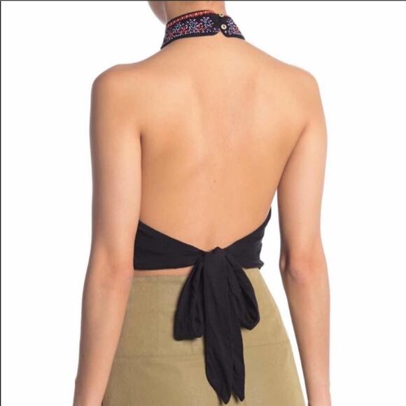Free People Goa Cropped Black Embroidered Halter M - Picture 2 of 2
